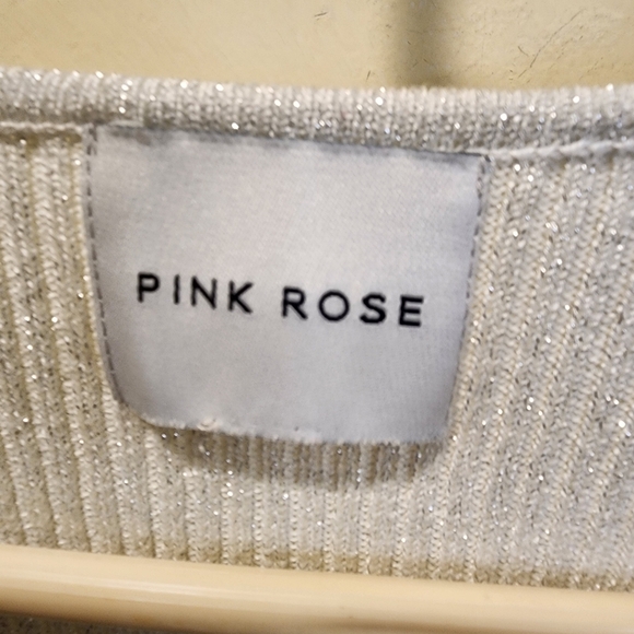 Pink Rose Gray Silver Glitter Long Steeves V Neck Wrap top size L - Picture 3 of 13